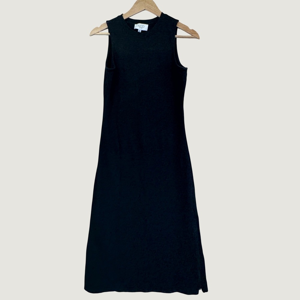 NOD New York‎ Sleeveless Midi Dress XS Black Minimalist Side Zip Crew Neck